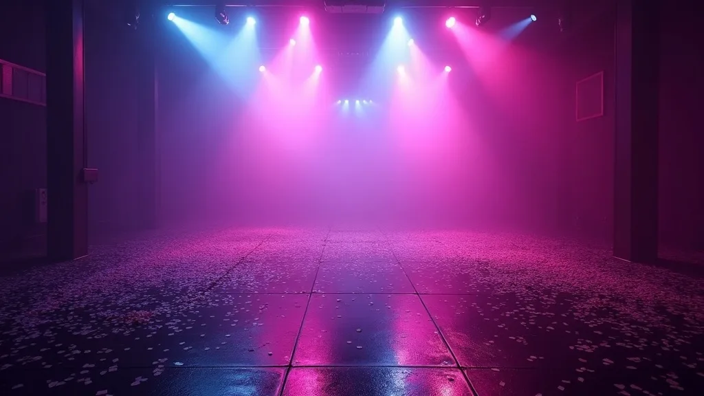 Piste de danse a l aube confettis et faisceaux a Caen