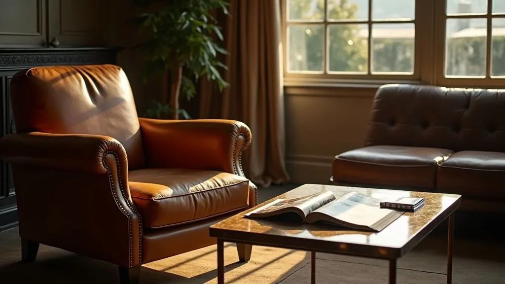fauteuil cuir et table basse dans un salon feutre a Caen