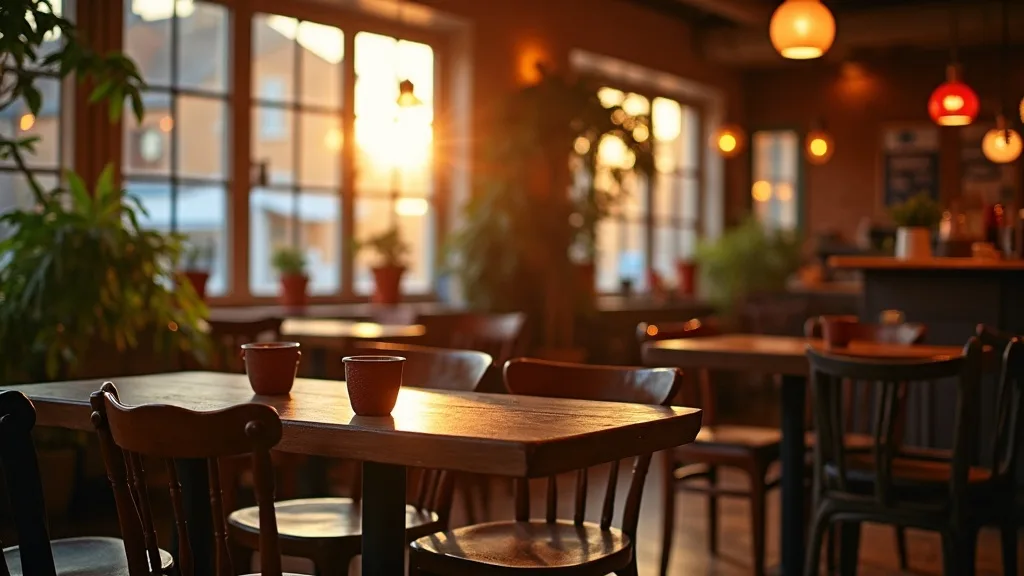 interieur de cafe associatif convivial au coucher du soleil a Caen