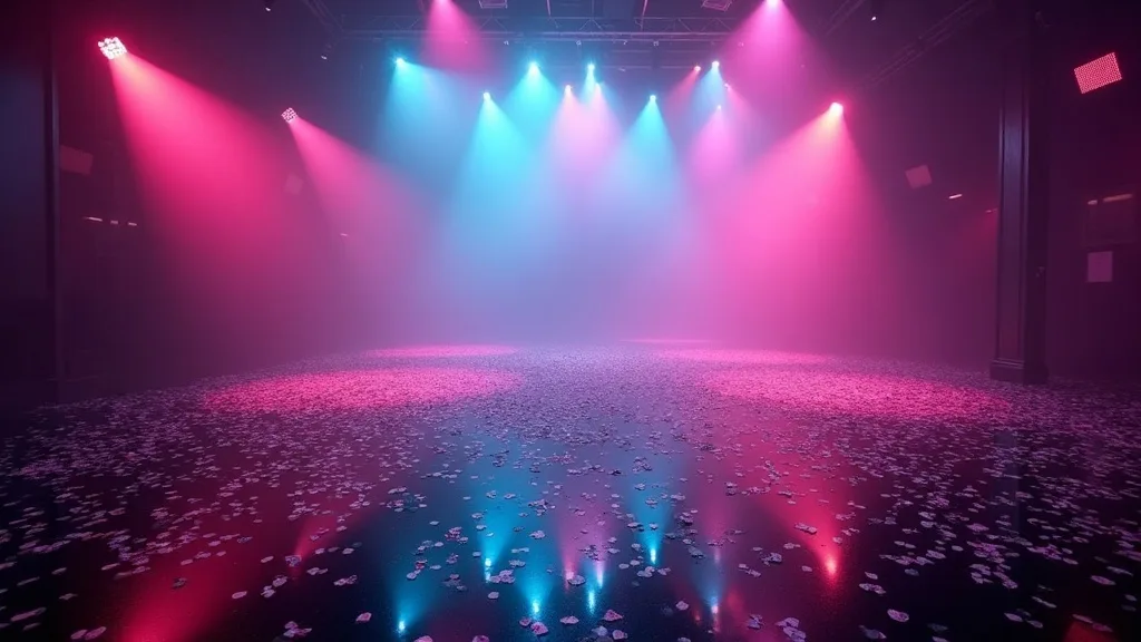 Piste de danse a l aube confettis et faisceaux a Caen